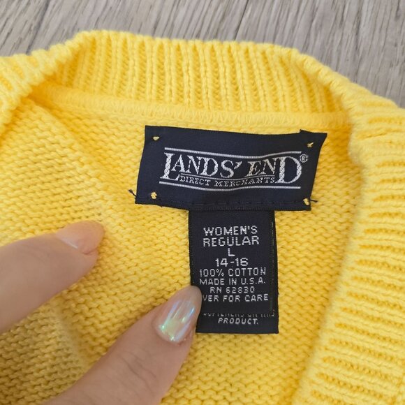 Lands End vintage 90s NWT Womens Regular Drifter V-Neck Cotton Sweater L Yellow - Picture 5 of 7